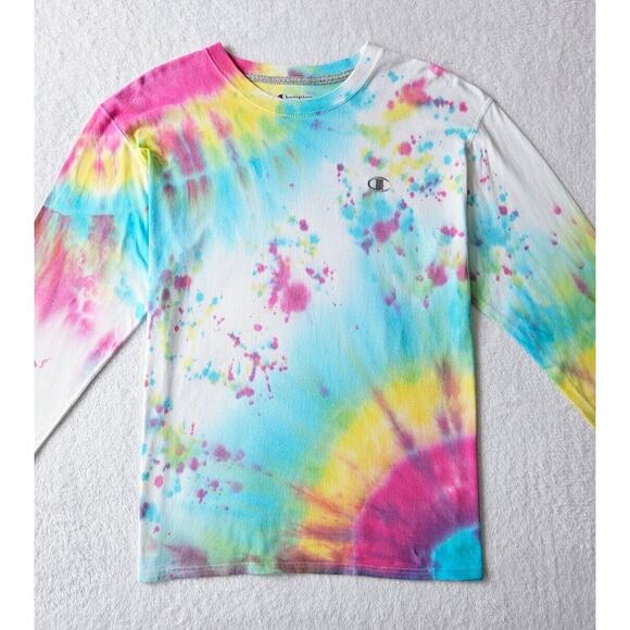 mens CHAMPION tie-dye pullover long sleeve ooak vintage Y2K cotton t-shirt top m - Picture 4 of 10